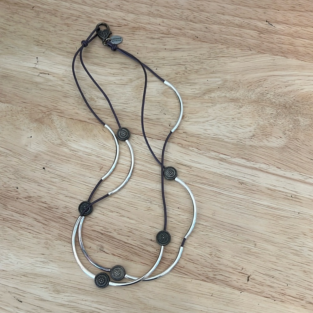 LIZZY JAMES Signed Necklace Leather Vtg. USA 24 In Y2K